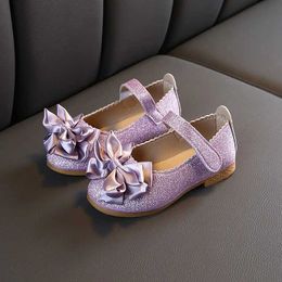 Sneakers Flowers children girls leather shoes sequins purple princess shoes children little girl parties wedding shoes new 2022 Q240506