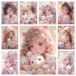 Stitch 5D Full Square/Round Diamond Painting Pink Little Girl Doll Diamond Mosaic Handmade Embroidery Cartoon Cross Stitch V467