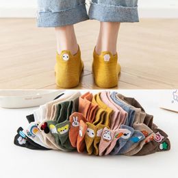 Women Socks 10 Pairs Women's Candy Colors Cartoon Embroidery Cotton Ankle