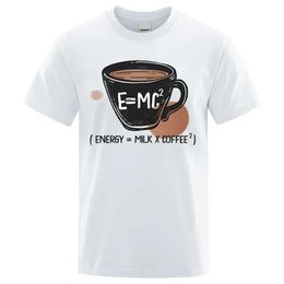 Men's T-Shirts Energy=Milk*Coff Personality Funny Printed T-Shirt Male Fashion Casual Short Slve Pocket Cotton Clothing Oversized Tshirts H240506