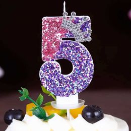 3PCS Candles 1Pcs Number Cake Candles Baby Girl Crown Cute Decoration Digital Candles Topper Birthday Party Memorial Day Party Cake Decors