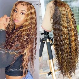 4/27 Highlight Wig Brazilian Deep Wave Wig Highlight Lace Front Human Hair Wigs Honey Blonde Ombre Lace Front Wig Remy 127