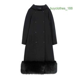Women's Luxury Coat Cashmere Coat 100% Real Wool Maxmaras Womens New Contrasting Pleated Coat Straight Tube Wool Mixed Long Coat