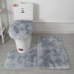 Covers Tie dyed plush carpet, plush toilet three piece set, anti slip bathroom water absorption set floor mat home