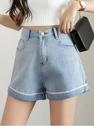 Women's Jeans Casual Diamond Wide Leg Denim Shorts With High Waisted Cuffed A-Line Pants 2024 Korean Fashion Clothing