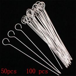 Accessories 50pcs 100pcs BBQ needle Meat string sign bbq grills barbecue stainless steel skewers Barbecue tools Kebab Sticks Outdoor Tools