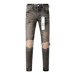 purple jeans New Men's Knife Cut Damaged Jeans, Re washed with Water, Painted with Speckled Ink Graffiti Pants, Youth Hip Hop Street Trend Elastic Slim Fit Pants