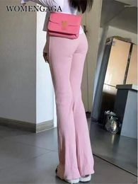 Women's Pants WOMENGAGA Girl Pink Flare 2024 Autumn Sexy High Waist Lace Up Elastic Slim Cotton Casual Korean IG0Q