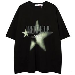 American Harajuku Fashion Personality Streetwear Short Sleeves Y2K Retro Hip Hop Men and Women Graphic T shirt loose Top 240426