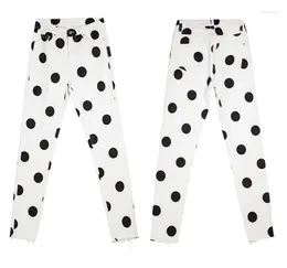 Women's Jeans Stretch Denim Women Pencil Pants Capri Fashion Female Polka Dot Trousers Street Boyfriend 4XL White Black Wave Point 2024