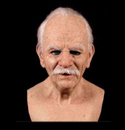 Cosplay Rubber Old Man Facecover Realistic Scary Latex Mask Horror Heaear Cosplay Props for Adult Man Woman Hogard Y2205234582145