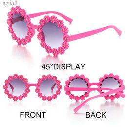 Sunglasses Round flower childrens sunglasses cute daisy sunglasses outdoor sun protection shadows for children fashionable and fun party glasses WX