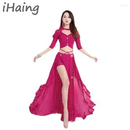 Stage Wear Women Elegant Belly Dance Costume Set Top Shirt Skirt With Hair Band Adult Practice Clothes Female Dancewear Outfit