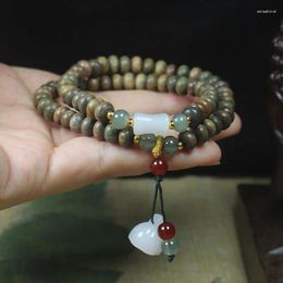 Strand Green Sandalwood Abacus Beads Bracelet Band Fragrance White Lotus Seedpod Pendant Prayer Jewellery