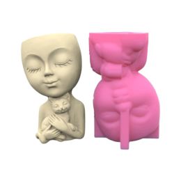 Candles Cat Girl Gypsum Flower Pot Silicone Resin Mould Epoxy Resin Casting Mould Succulent Vase Cement Mould Candle Holder Mould