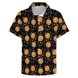 Men's Casual Shirts Funny Pumpkin Candy Graphic Blouses Fashion Hallown Gift 3D Printed Beach Shirts Strtwear Boy Short Slve Button Male Tops Y240506