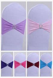 16 Colours wedding chair cover spandex chair cover sash bands crown shape chair buckle sash for home party meeting accessories3943119