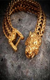 Charm Bracelets Rock Gold Color Tiger Head Bracelet Men Stainless Steel Cuban Chain Bangles Punk Male Creative Accessories Viking 8927504