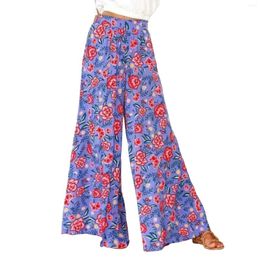 Women's Pants Summer Women Wide Leg Palazzo Bohemian Boho Floral Print Culottes Trousers Elastic High Waist Chiffon Flowy Straight