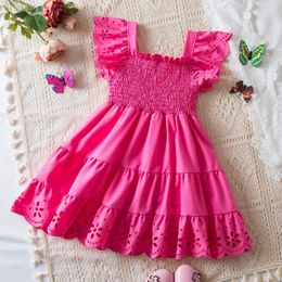 Girl's Dresses 2024 Baby Summer Dress New Girls Clothing Ruffle Sleevele Princess Frocks Smocked Fashion Baby Girl Dress Birthday Party Wear