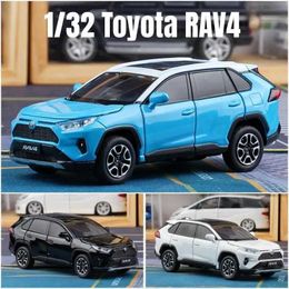 Diecast Model Cars 1/32 Toyota RAV4 SUV off-road toy car JKM die cast metal model sound and light door open childrens education series giftL2405