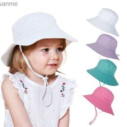 قبعات قبعات الأطفال قبعة شمس الصلبة وفريدة من نوعها للبنين والبنات مع سلسلة قبعة طفل الأطفال غير الرسمي في الهواء الطلق في الهواء الطلق قبعة بنما قبعة WX