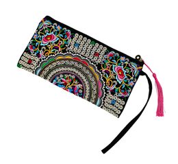 5pcs Coin Purses National Style Embroidery Retro Cotton Phone Long Wallet For Women Mix Colour