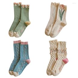 Women Socks Lightweight Breathable Ventilation Ankle Korean Style Flower Trend Casual Cotton