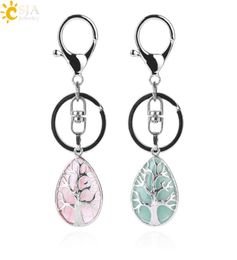 CSJA Fashion Water Drop Keychains Key Ring Key Holder Reiki Natural Stone Amethyst Lava Tree of Life Pendant for Car Motorcycle Ba2224948