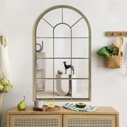 Large Farmhouse Arched Wall Mirror for Living Room, Bedroom, Entryway - Decorative Window Style Mirror - Rustic Chic Design - 47.24" x 17.32" x 0.9