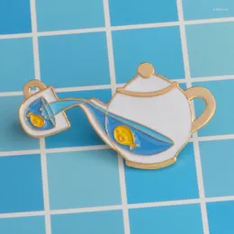 Brooches Tea Pot Pin Fish In Cup Enamel Metal Brooch Fashion Cartoon Daily Necessities Jewellery Trendy Collar Backpack Gift