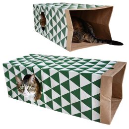 Toys 1pc Green and White Grid Tunnel House, Pet Tunnel Toys, Cat Supplies, Toy Cat Paper House, Cat Aisle Toys and Pet Supplies