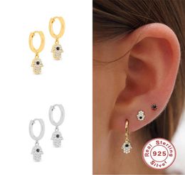 Hoop Huggie Aide Real 925 Sterling Silver Hand Earrings Circle Hamsa Wedding Jewellery For Woman Crystal Zircon CZ Luxury1683719