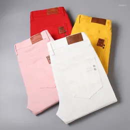 Men's Jeans Men Denim Red Yellow Pink White Solid Party Trendy Four Season Straight Cool Pants