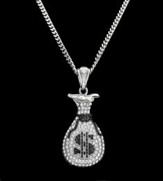 Hip Hop Gold Silver Cash Money Bag Pendant For Men Women Bling Crystal Dollar Charm Necklace With Cuban Chain Jewelry3756708