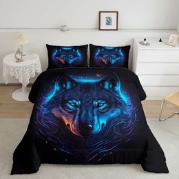 Duvet Cover 3pcs Wolf (1 + 2 Pillowcases, Coreless), All Seasons, Soft And Comfortable Bedding, Suitable For Home Dormitory Decor, Breathable Wild Animal Printed Comforter