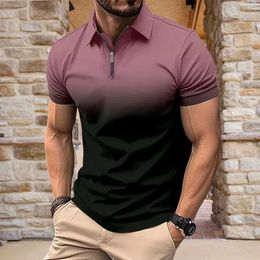 Men's T-Shirts Mens summer polo shirt short sleeved T-shirt with faded collar and zipper casual street clothing new top J240506