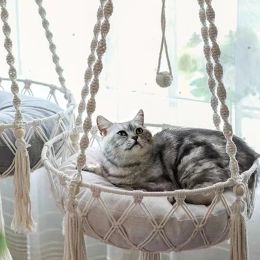 Houses New Hanging Cat Hammock Bed Cat Swing Bed Funny Boho Handwoven Round Cat Nest Toy For Indoor Cats 30CM/40CM/50CM