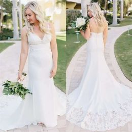 Bridal Dresses Gown Wedding Mermaid Spaghetti Straps Lace Applique Sweep Train Country Beach Chiffon Vestidos De Novia Custom Made Plus Size