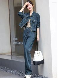 Women's Two Piece Pants 2024 Women Denim Set Jacket Jeans Spring Autumn Suit Female Workwear 2