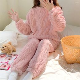 Women's Sleepwear Winter Warm Thickened Loungewear Solid Colour Shu Cotton Velvet Material Loose Casual Unisex Couple Two-Piece Set Pyjamas