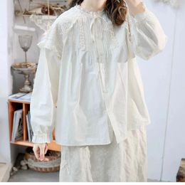 Women's Blouses 130cm Bust Spring Summer Women Sweet Mori Kei Girls Loose Embroidered Comfortable Breathable Cotton Shirts/Blouses