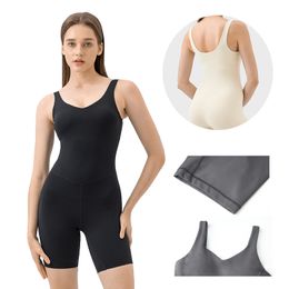 Women Workout Seamless Jumpsuit Yoga Ribbed Bodycon One Piece Spaghetti Strap Shorts Romper