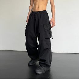 Spring Summer Fashion Casual Pans For Men Streetwear Solid Colour Cargo Pants Elastic Waist Wide Leg Mens Joggers 240422