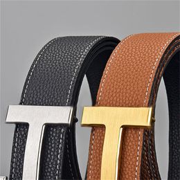 Mens belt designer belts litchi leather belts for women designer ceinture luxe smooth buckle retro brown cinturon luxury belts men designer plated gold hg105