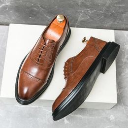 Casual Shoes Luxury Gentleman's Business Leather Formal Dress Office Oxford Brand Brogue Lace-up Triple Joint Point-toe