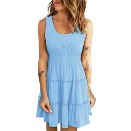 Casual Dresses Women's Summer Round Neck Sundress Loose Flowy Short Tank Vestidos De Fiesta Elegantes 2024