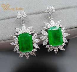 Dangle Chandelier Wong Rain Vintage 925 Sterling Silver Created Moissanite Emerald Gemstone Birthstone Drop Earrings Fine Jewelr8448306