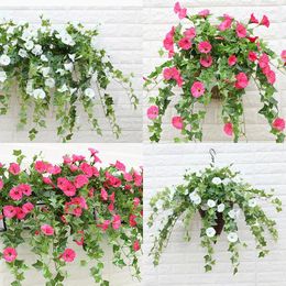 Decorative Flowers Artificial Vines Morning Glory Hanging Plants Fake Green Plant Home Garden Wall Fence Outdoor Wedding Baskets Decor