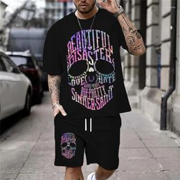 Men's Tracksuits Summer Casual Skull Print T-Shirt Set Fashion Streetwear Tees Loose Oversized Breathable Soft Short Sleeves And Shorts